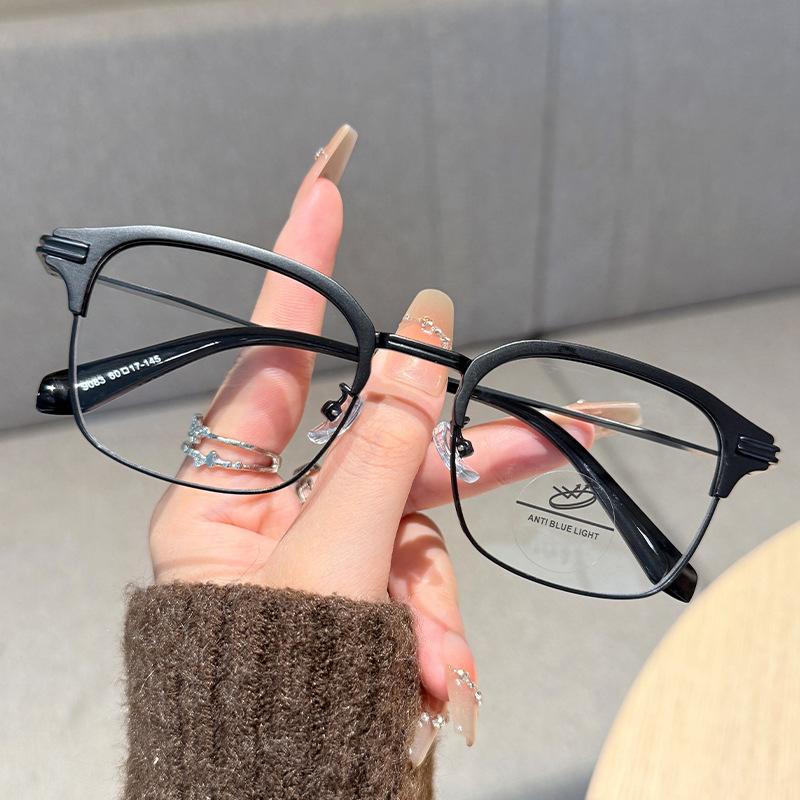 Half-Frame Myopia Glasses Frame Men'S Anti-Blue Light Flat-Light Mirror Can Be Matched With High-Quality And Elegant Mh9083