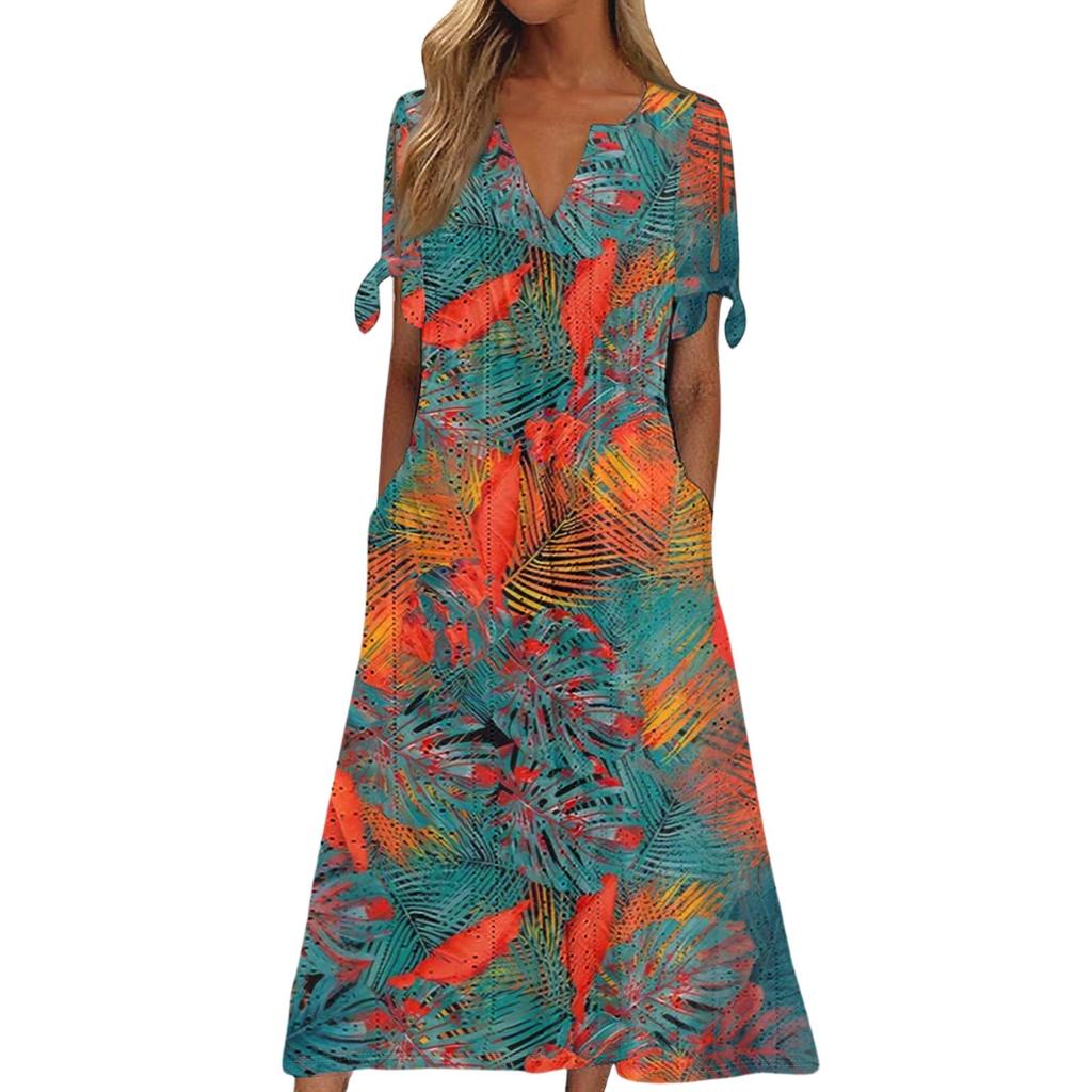 Abito Lungo da Donna Casual Moda Temperamento Elegante Vita Patchwork Stampa Floreale