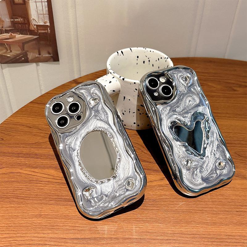 Love Mirror Dropping Gel Phone Case for IPhone 17 Promax Silicone Silver Grey for Apple 16 All Inclusive Women's Edition
