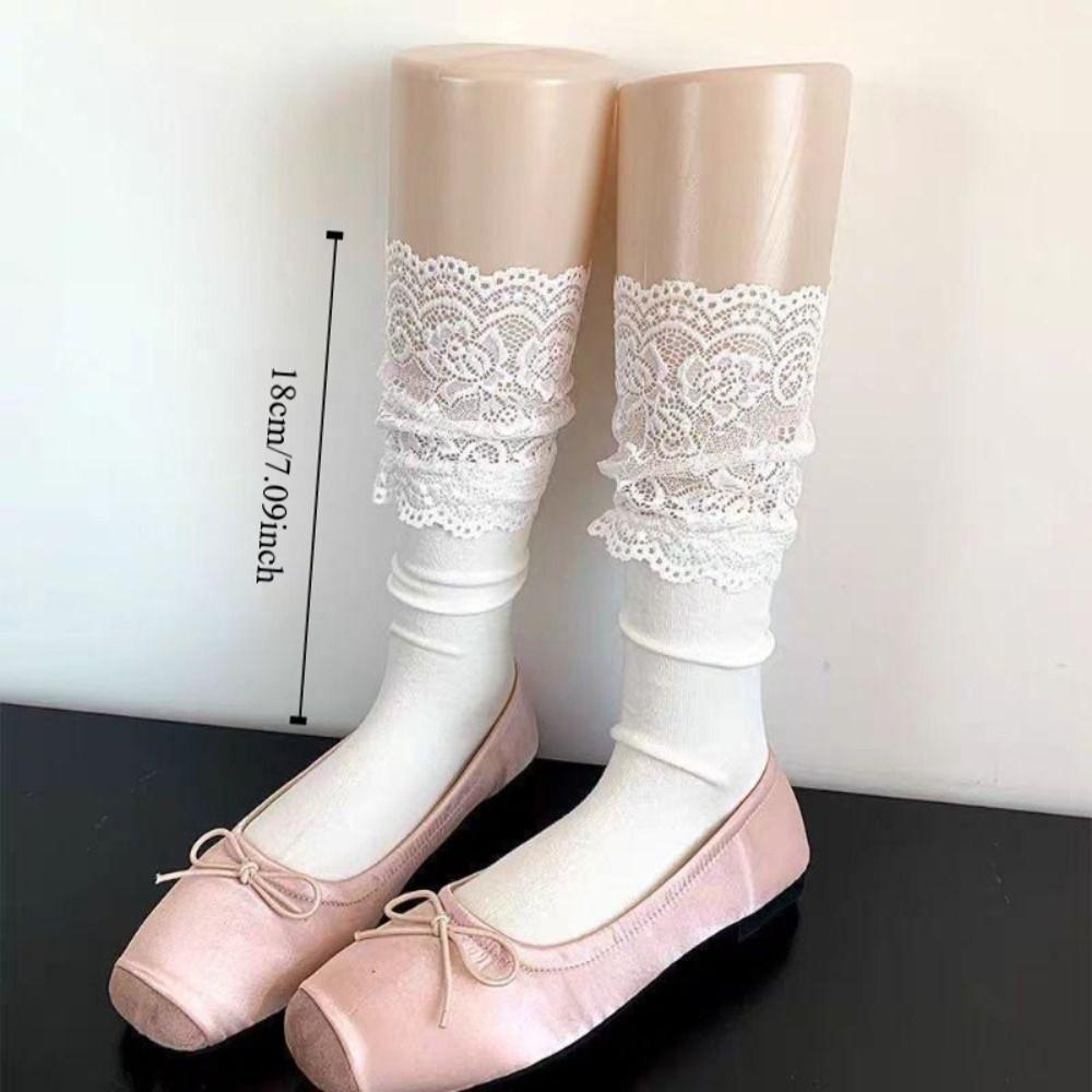 1Pair Lace Edge Long Tight Socks Solid Color Calf Socks Fashion Boot Socks Girl