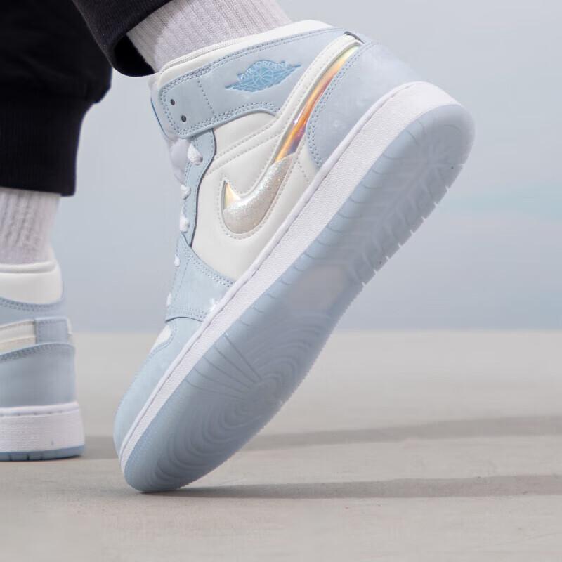 Air Jordan 1 Mid SE GS Glitter Swoosh Barnesko Blå Blå-tone Summit-White FQ9117-400