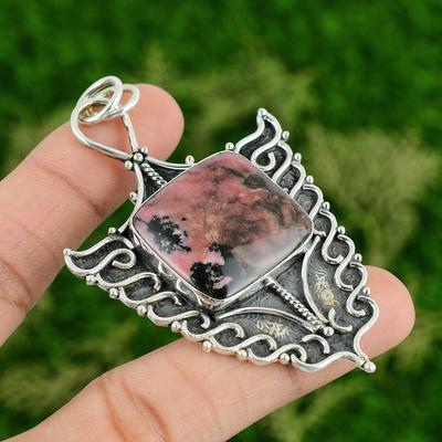 Daughters Day Sale Heart Chakra Rhodonite Gemstone 925 Silver Handmade Pendant