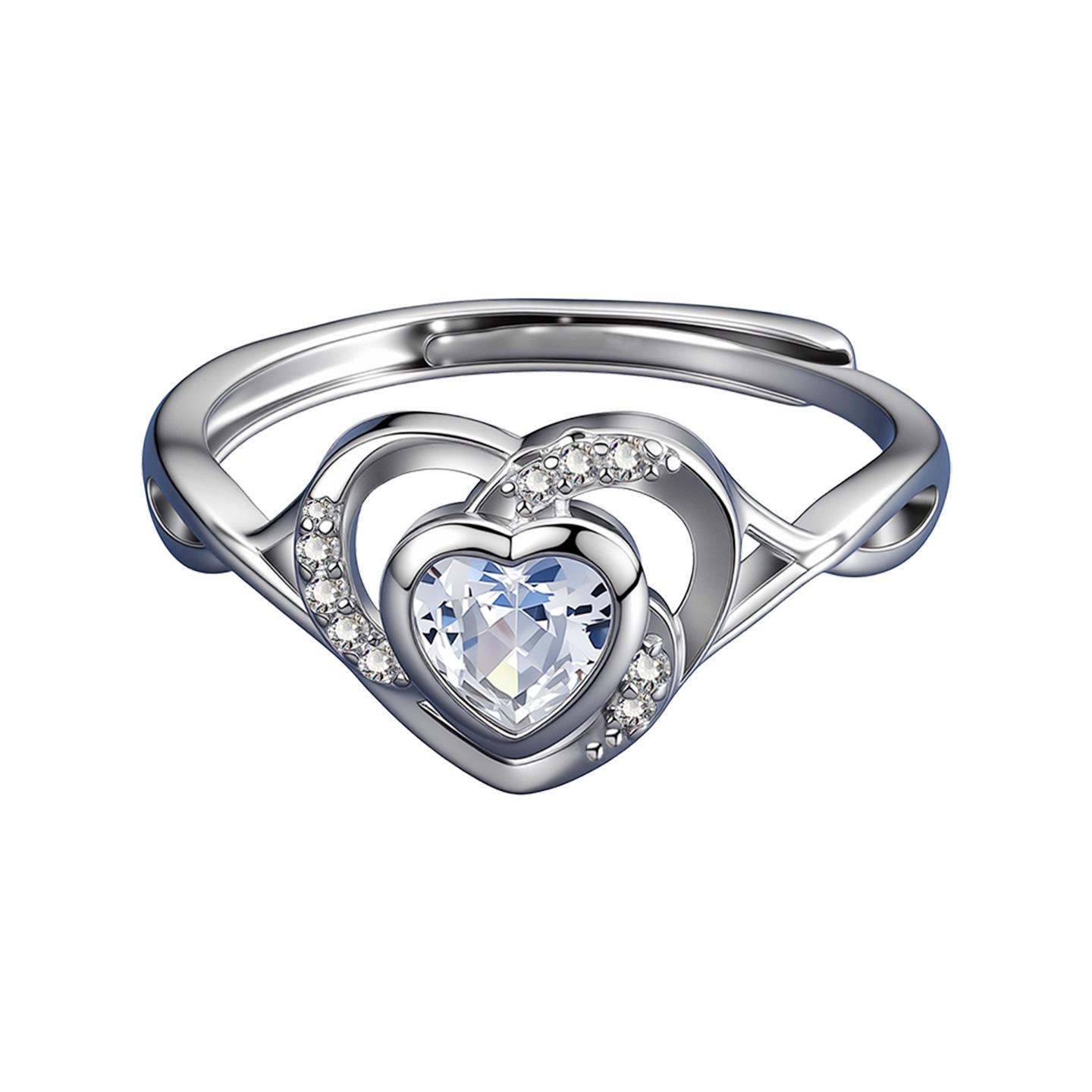 Eco-Friendly Copper Heart-Shaped Zircon Couple Ring Adjustable Opening