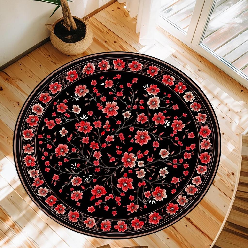 Cherry Blossom Round Rug Room Floor Mats Non-Slip Living Room Rugs Washable Carpet for Home Decor Mat