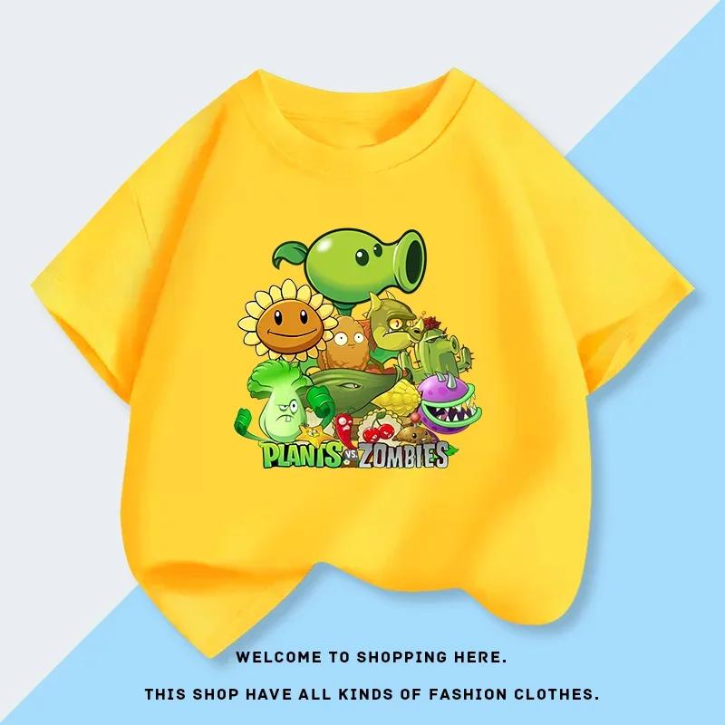 Childrens Plants Vs Zombies ShortSleeved TShirt 100 Cotton Summer Fashion Comfortable Top for Boys And Girls