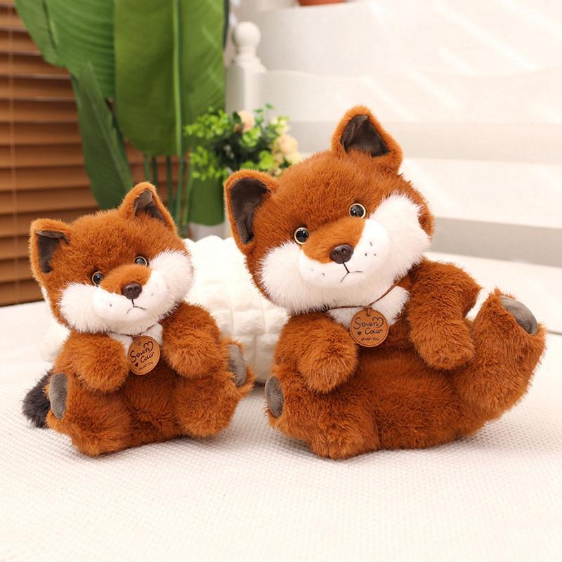 Cute Simulation Furry Huggable Fox Doll Soft Stuffed Sitting/Lying Fox Doll Pillow Home Decor Birthday Christmas Gift