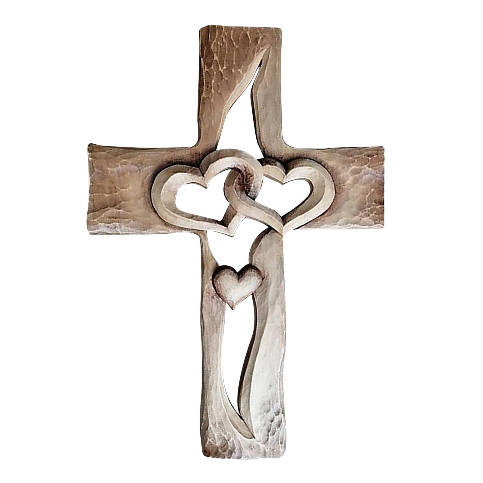 

Wooden Flat Printing Heart-shaped Cross with High Aesthetic Value Wooden Style Craftsmanship Hanging Pendant