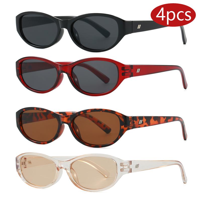 

Cycling 4pcs Vintage High-End Oval Sunglasses Women Men Luxury Brand Simple Style Sun Glasses Outdoor Fishing Driving Eyewear