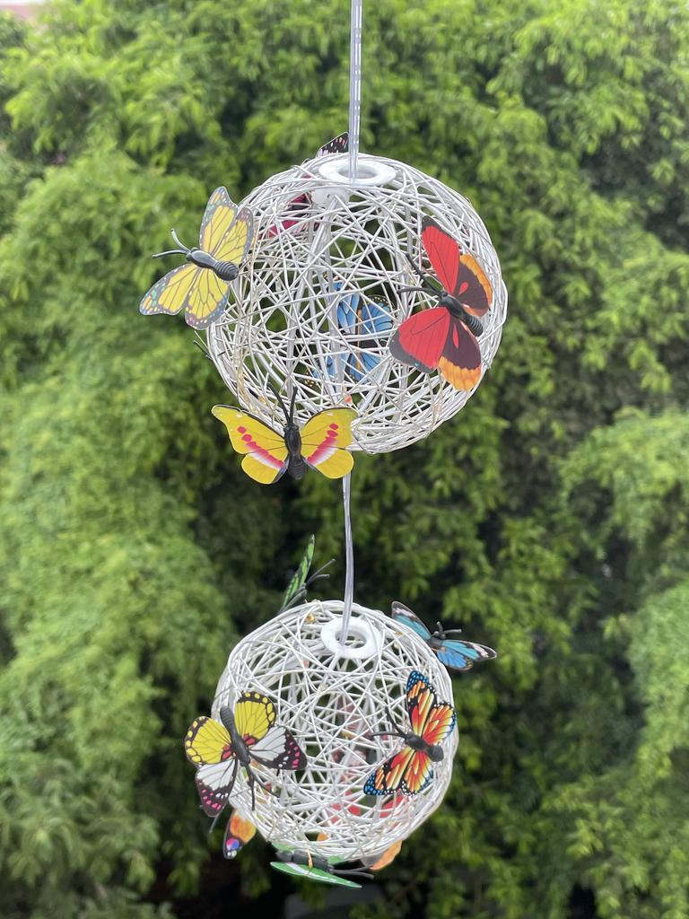 Colorful Butterfly Solar Globe Light Hanging Outdoor Lantern Vibrant Butterfly Floral Design Solar Powered Garden Patio Decor