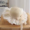 Chapeau de Paille d'Été pour Bébé Fille Couleur Unie Dentelle Volant Chapeau de Pêcheur pour Enfants Casquettes de Plage d'Extérieur Pare-soleil Chapeaux Bob à Large Bord