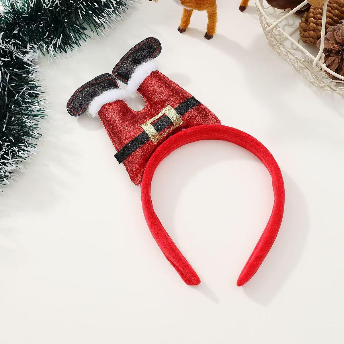 Festive Plush Antler & Bow Sequin Headband: 3D Christmas Hair Accessory