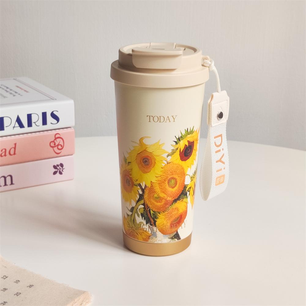 Thermosbecher für Frauen mit gutem Aussehen, tragbare Kaffeetasse aus Edelstahl, Doppelgetränk, Früchteteetasse