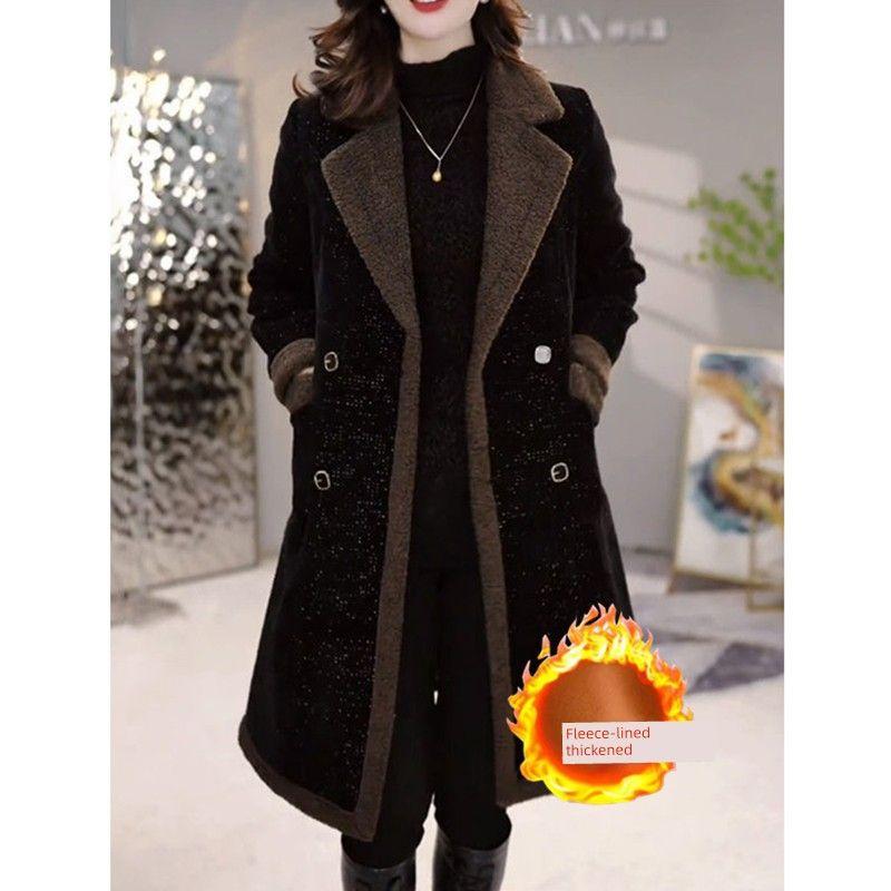 

Женское стеганое пальто очень большого размера, большого размера, для дам, осень-зима 2024, новинка, средней длины, длинное, свободного кроя, стройнящее, стеганое пальто 100,00 кг Black 4XL [Recommendation 80.00 kg-90.00 kg]]