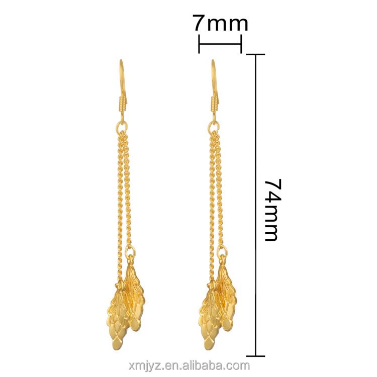 Gold Plated Cross-Border New Korean Fashion Trendy Earrings Long Tassel Leaf Female Earrings Jewelry