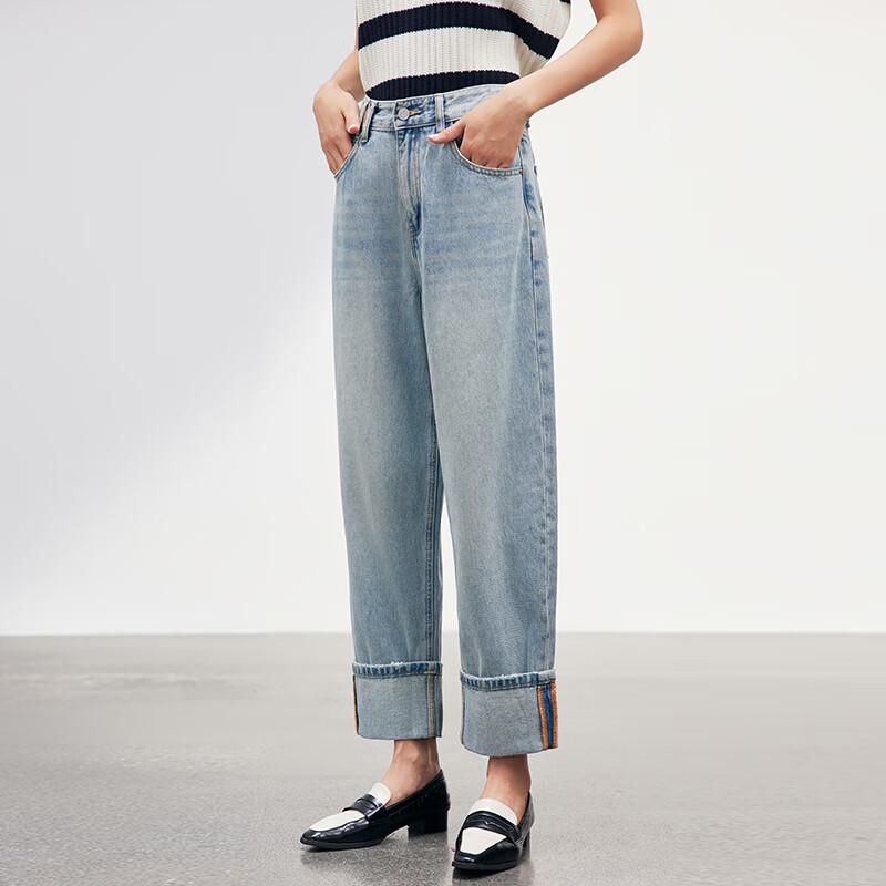 JOY SPEAKER Women's Loose Straight Rolled Hem Jeans