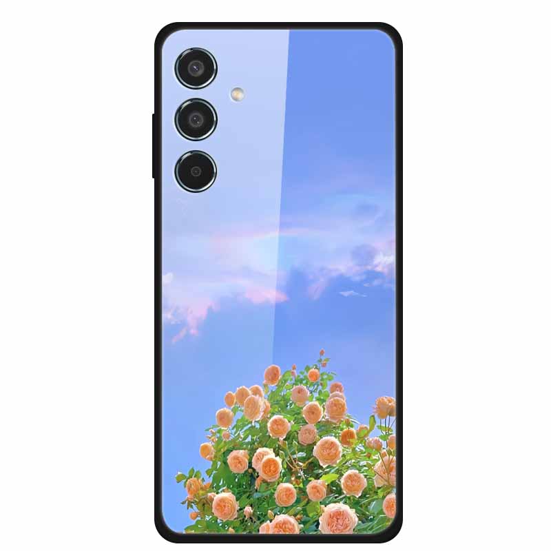 Glass Cellphone Case For Samsung Galaxy M35 Hard Plastic Back Cover For Samsung M 35 Flowers Painted Cases Fundas Shell Shield