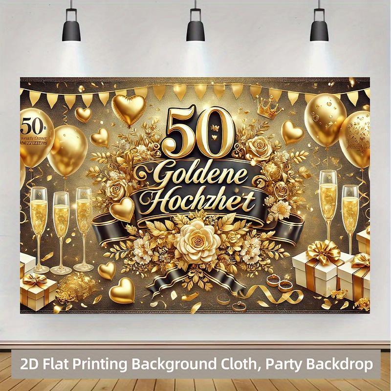 1 piece of 2D background fabric, golden polyester for wedding celebration of 50th anniversary