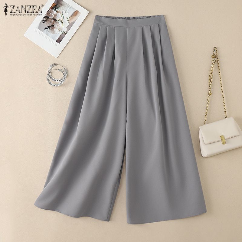 ZANZEA Women Casual Elastic Waist Loose Cropped Pants
