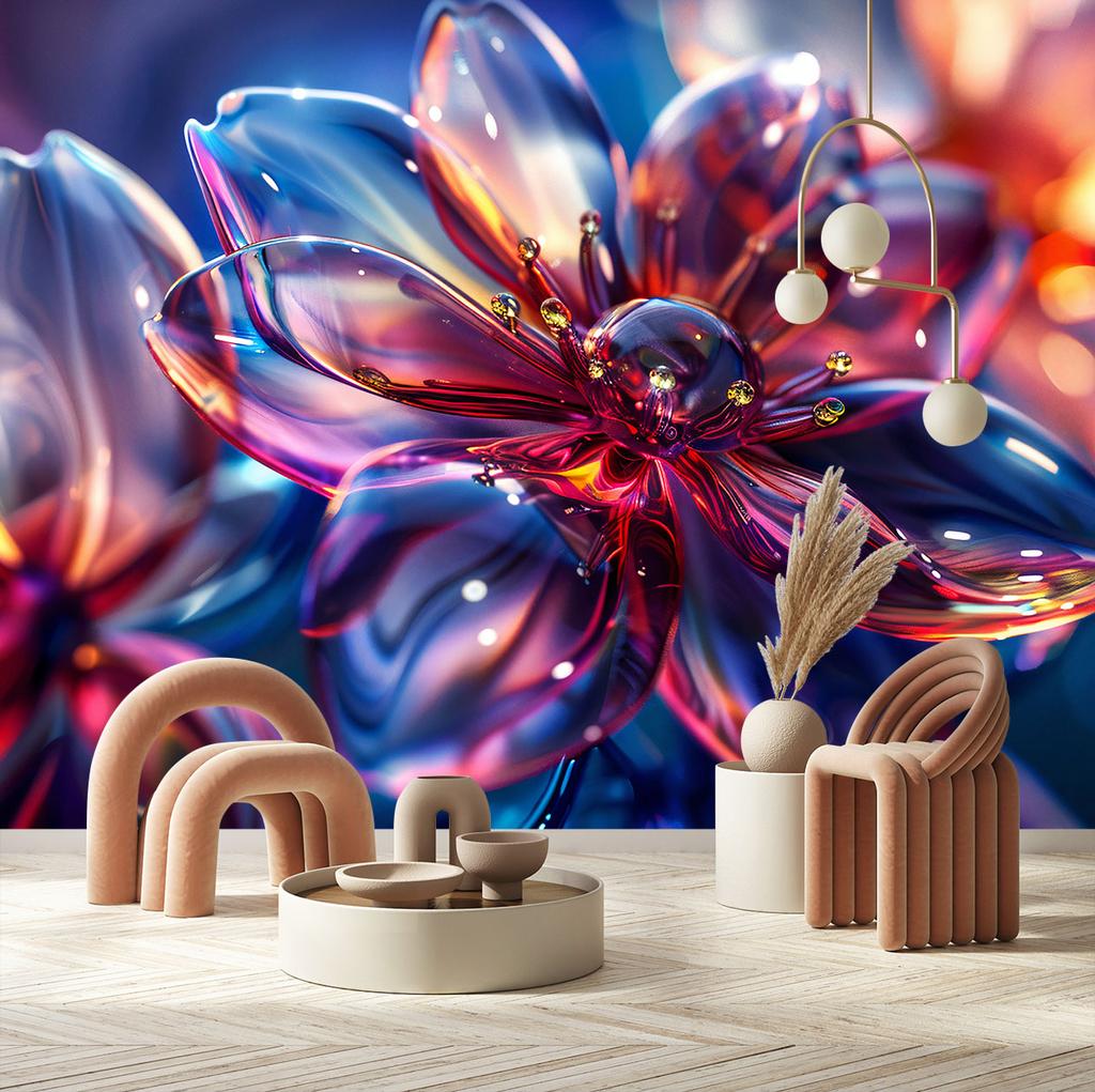 Wallpaper Shiny glass flowers 3D