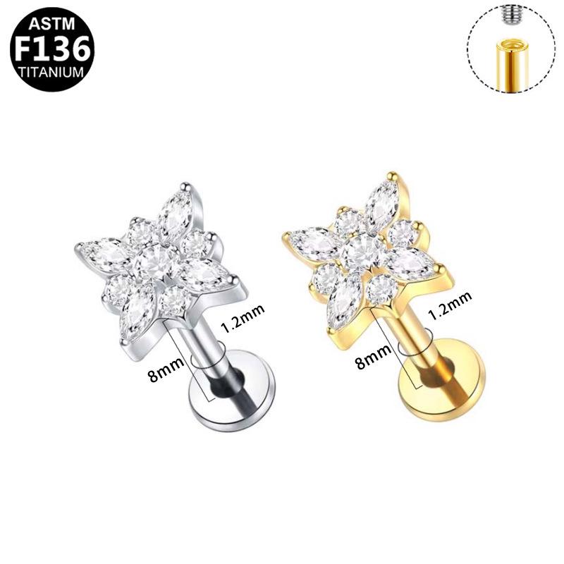 G23 Titanium Legering Mode Piercing Sieraden: Oorbel met Interne Schroefdraad Paardenoog Zirkonia