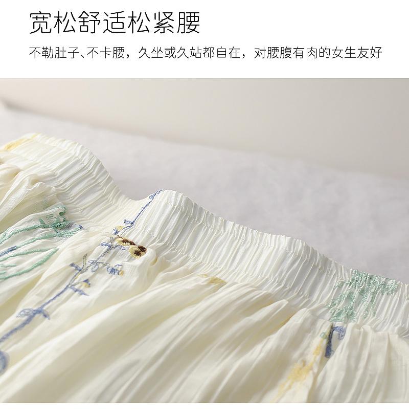 French Vacation Style Lyocell Sun Protection Embroidered Long-Sleeved Shirt and Elastic Waist Lined Shorts Two-Piece Set for Summer