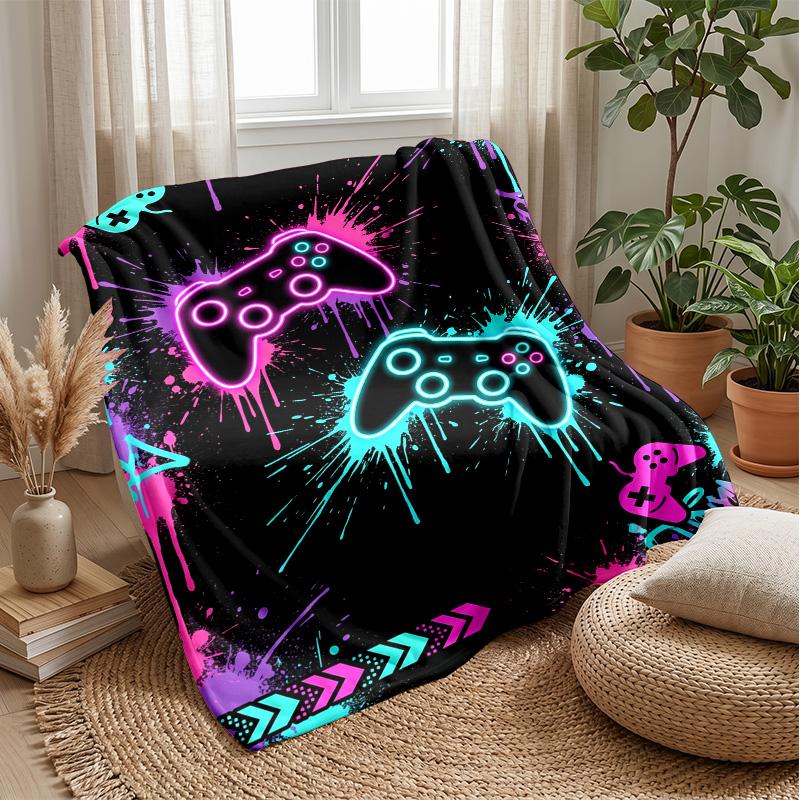 Neon Gamepad Graffiti Theme Blanket Lightweight Warm Flannel Blanket Decorative Throw Blanket for Home Decoration