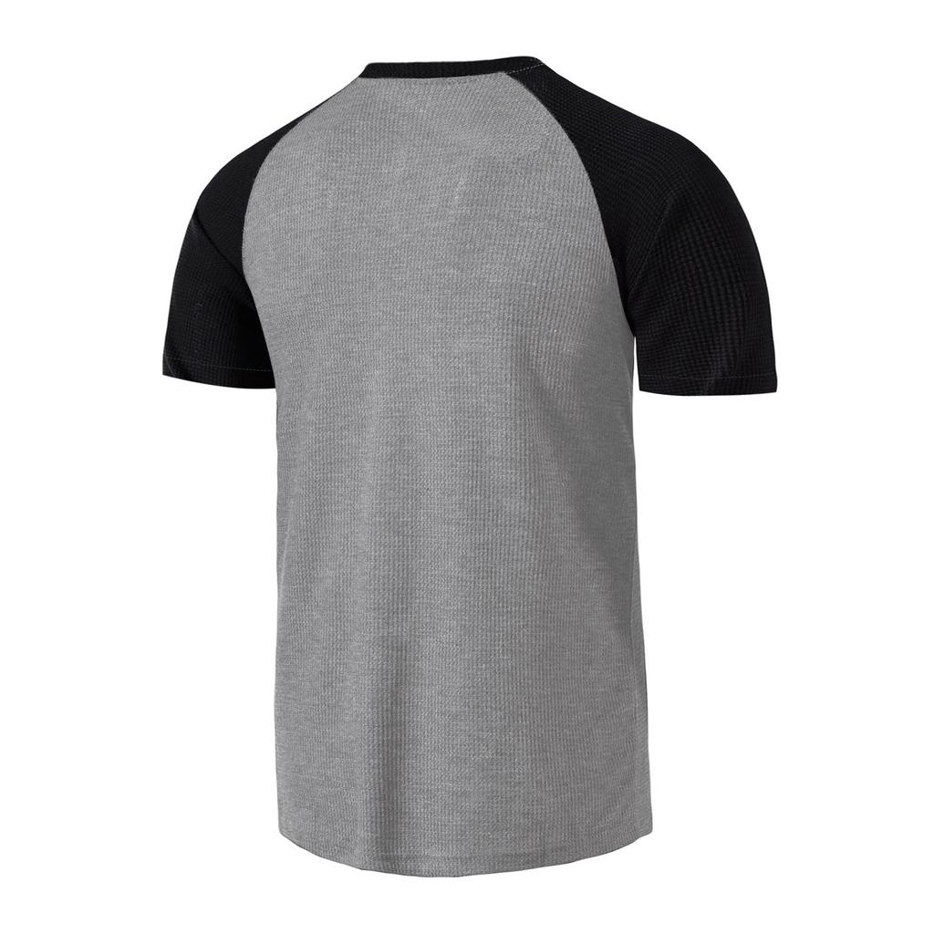 Herren Casual Sports Kurzarm T-Shirt Raglanärmel Wafer Grid Henley Herren Henry Shirt