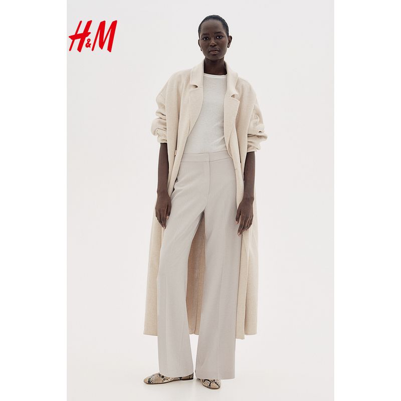 

HM Women clothes Casual Pants 2025 Summer New Loose High Waist Straight Wide Leg Pants Drape Mopping Pants 0877769 Light Brown 155/64(34)