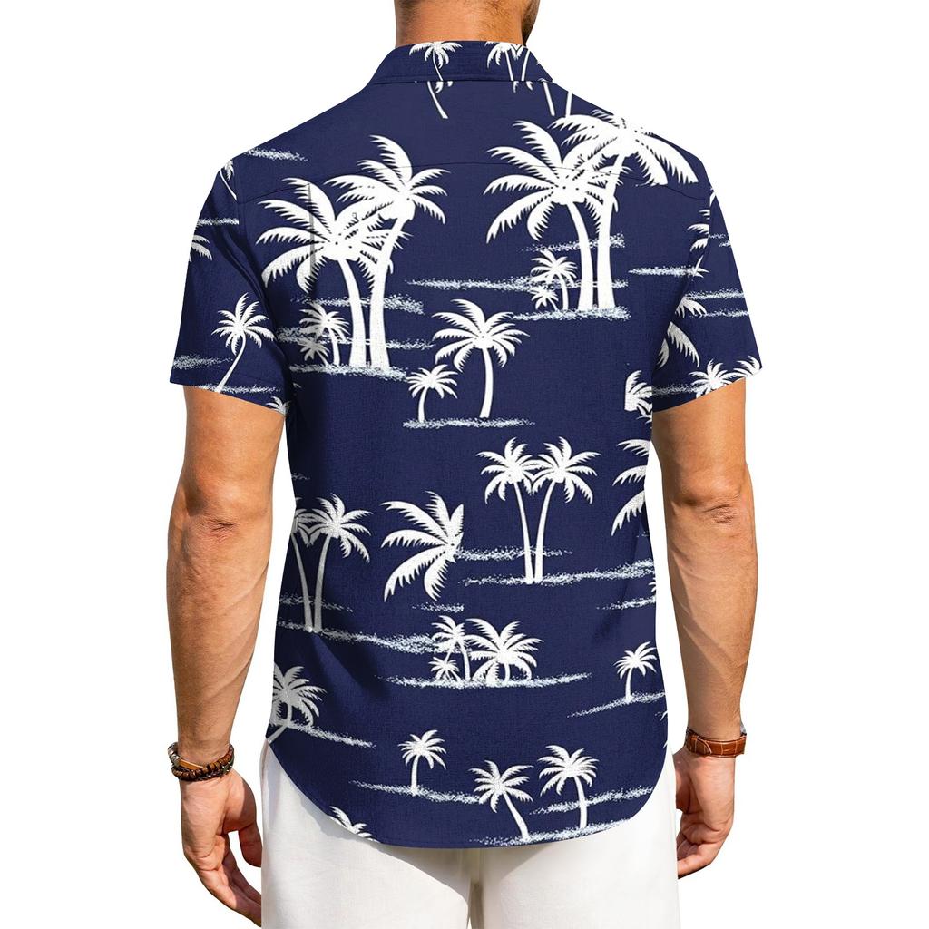 Men's Casual Loose Fit Short Sleeve Hawaiian Shirt Button Down Beach Shirt with Tropical Print Summer Top
