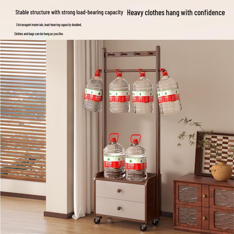 Solid Wood Bedside Table & Coat Rack with Storage Shelf – Indoor Bedroom Floor-Standing Clothes Rack