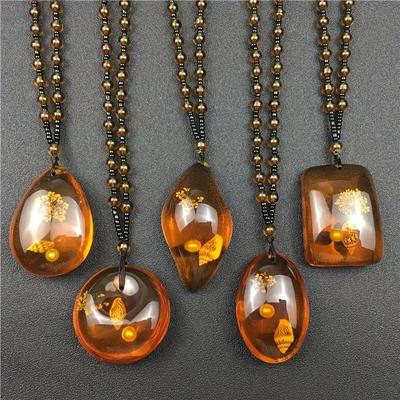 1Pc Amber Floation Brine Beeswax Beads Necklace  Honey Wax Brazilian Amber Necklace Endant Handicraft National Style Pendant Ornaments