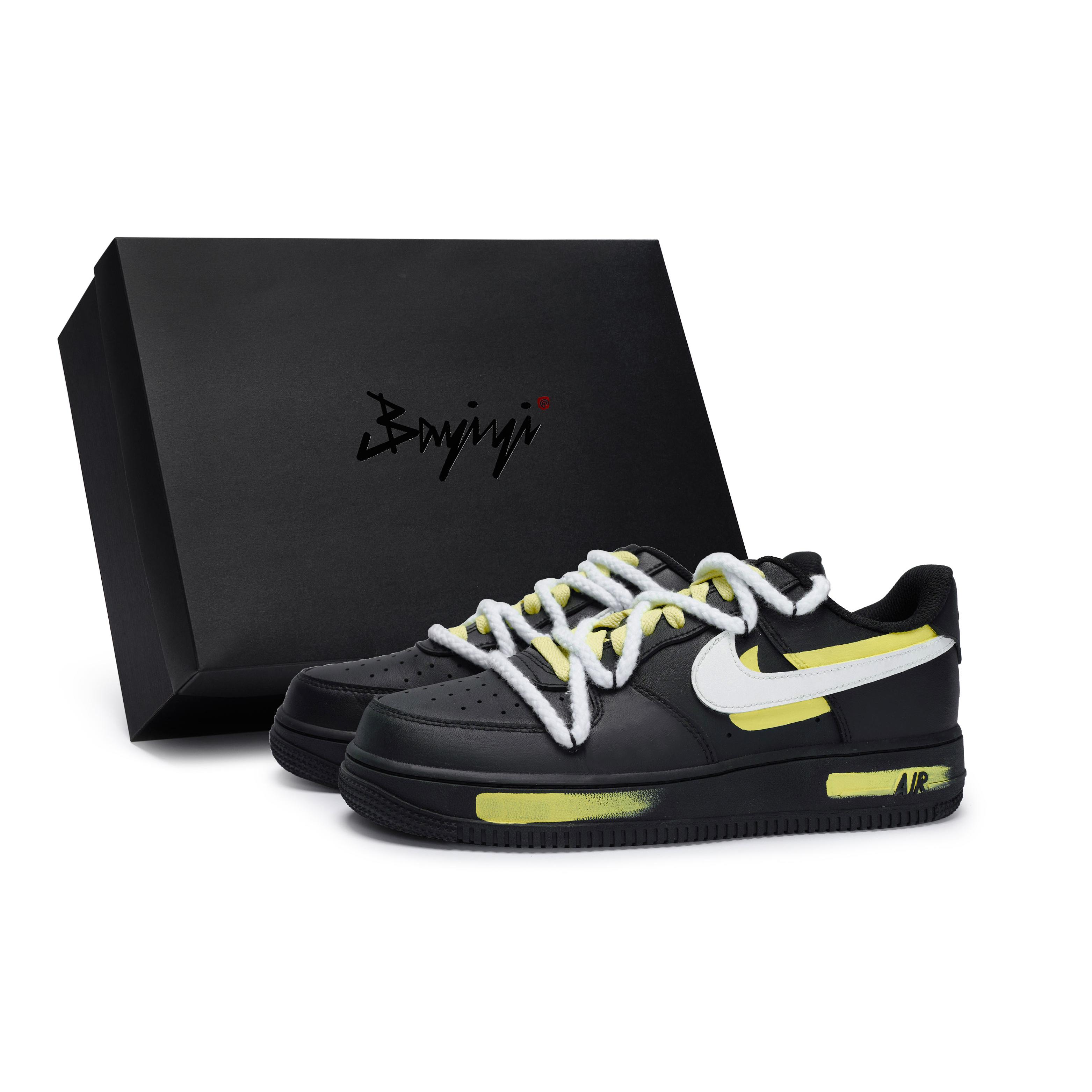 

Nike Air Force 1 Low top Skateboard Shoes Unisex Black White Yellow CW2288-001(Team80-S-BOX) 42.5