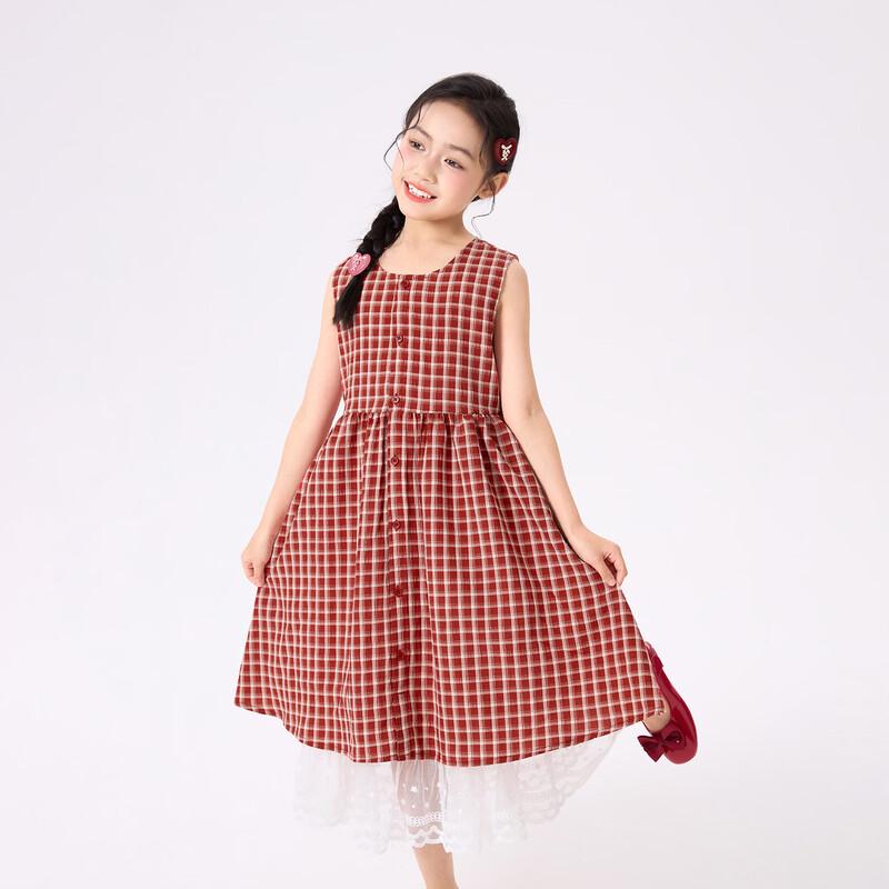 Girls' Plaid Lace Sleeveless A-line Dress