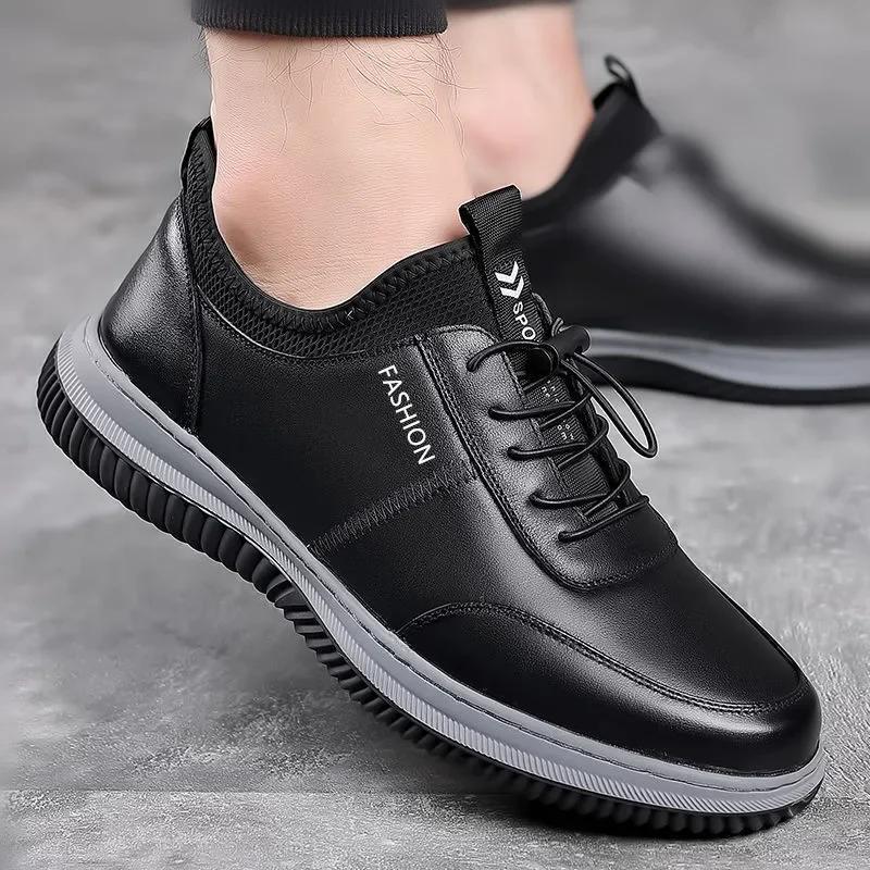 Fashion Men's Business Leather Sneakers Autumn Waterproof Round Toe Casual Shoes Platform Trainers Zapatillas Deportivas Hombre