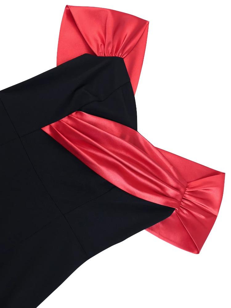 Black Patchwork One-Shoulder Stain Evening Dress Women Elegant Slim Fit Mermaid Package Hip Midi Party Dress Sexy Formal Gown