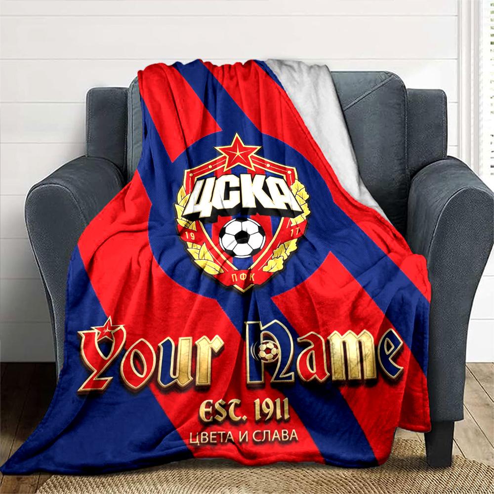 Name Custom PFC CSKA Moscow Logo Print Flannel Blanket High Quality Warm Comfortable Cover for All Seasons Perfect for Gifts Home Decor
