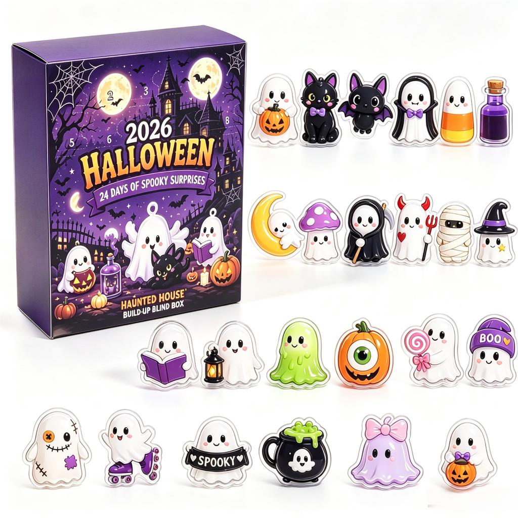 2026 Halloween Adventskalender – Countdown mit 2D Acryl-Anhängern für Kinder, Jugendliche, Erwachsene