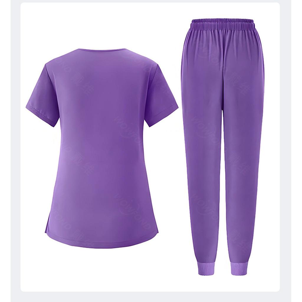 Ladies' Loose And Comfortable V-neck Short Sleeved Workwear With Multiple Pockets Suit Set