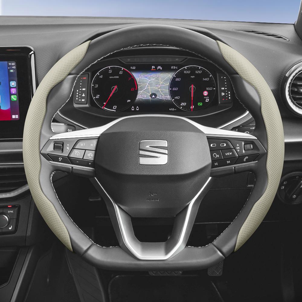 rlcp4 Suitable for Seat Breathable Leather Steering Wheel Cover with Segmented Quick-Release Design, Non-Slip and Durable, for Models Such as Ibiza,