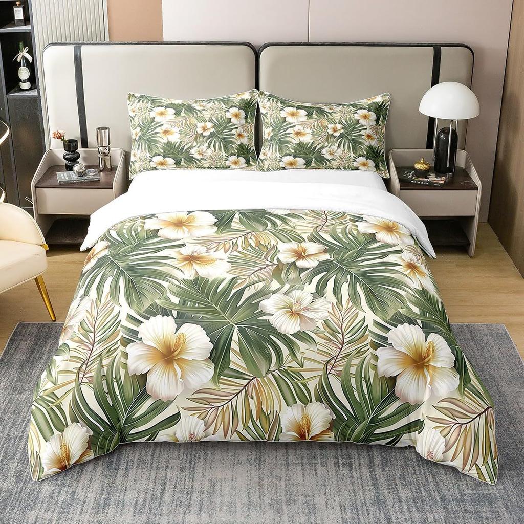 Palm Leaves Duvet Cover Monstera Banana Leaves Comforter Covers Hawaiian Tropical Bedding Set Green Leaves Branches Quilt Cover