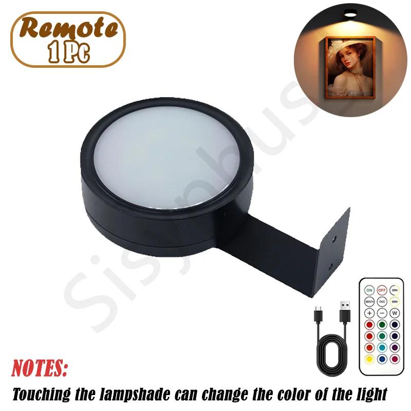 Wall Mounted Wireless Picture Light with Remote Control Dimmable Battery Operated Adjustable 13 Color Light for Artwork Display