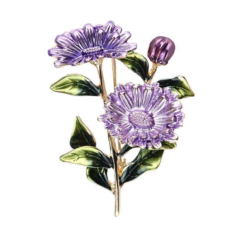Flower Metal Brooches For Women Cute Romantic Colorful Alloy Crysal Plant Brooch Pin Party Birthday Jewelry