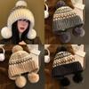 Bonnet Tricoté Rétro Style Îles Féroé pour Femmes Chapeau Chaud Automne Hiver Polyvalent Mignon Chapeau Oreilles Protection Pompon