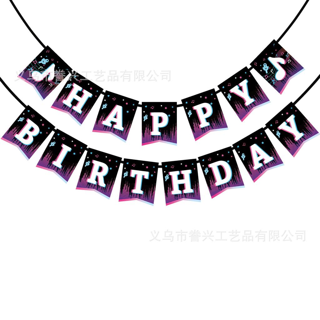 Happy Birthday Theme Party Flag Music Neon Star Festival Decoration Flag Party Decoration Banner
