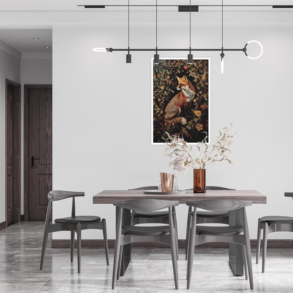 Vintage Fox Poster William Morris Wall Art Print Retro Mid Century Animal Country Floral Cottagecore Dark Academia Decor Canvas Prints Gothic Posters