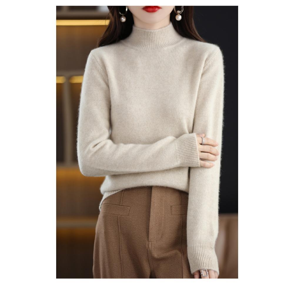 Autumn Winter Sweater Women Half High Neck Long Sleeve Top Loose Slim Versatile Pullover Knitwear Casual Knitted Jumper