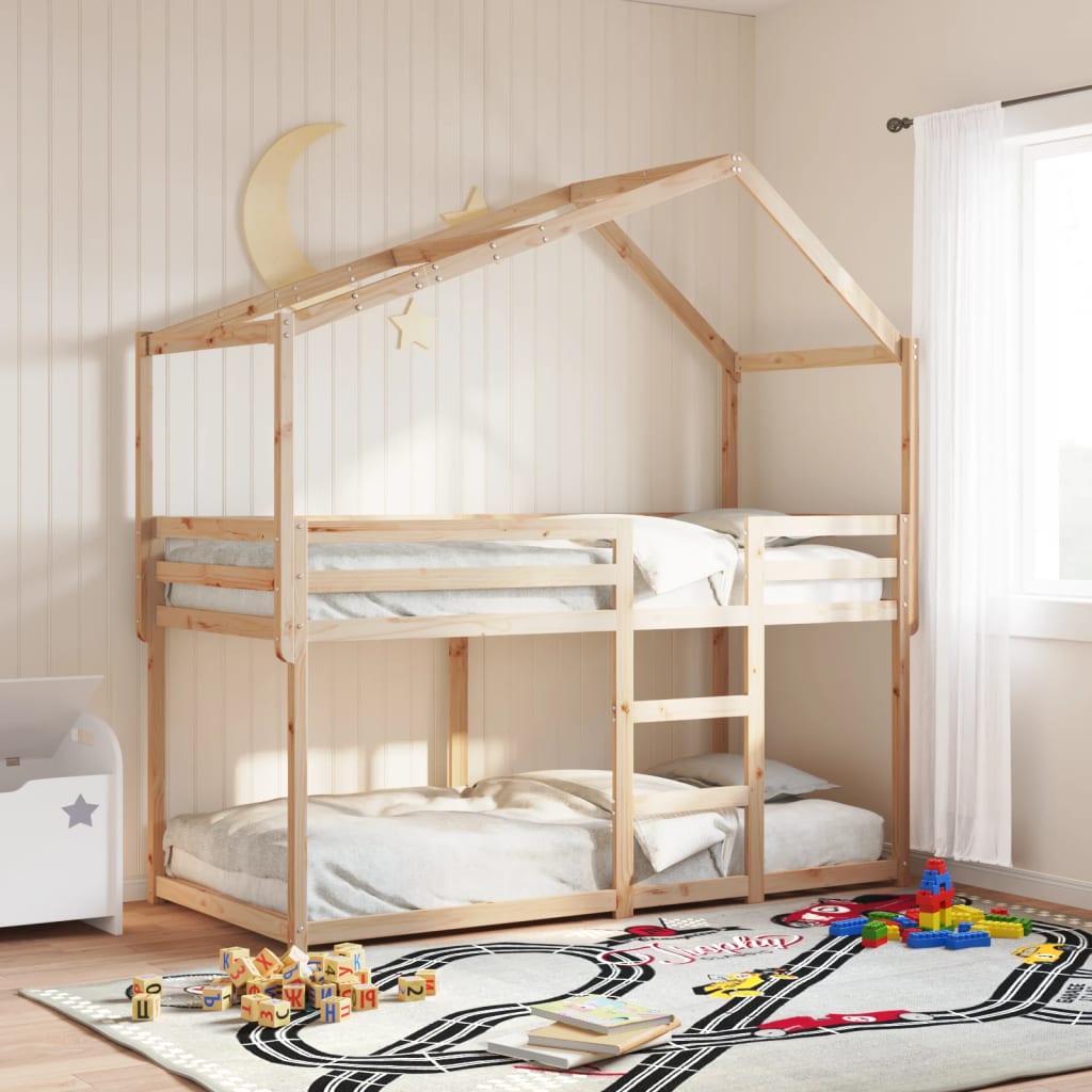 vidaXL Etagenbett mit Dach 80x200 cm Massivholz Kiefer braun