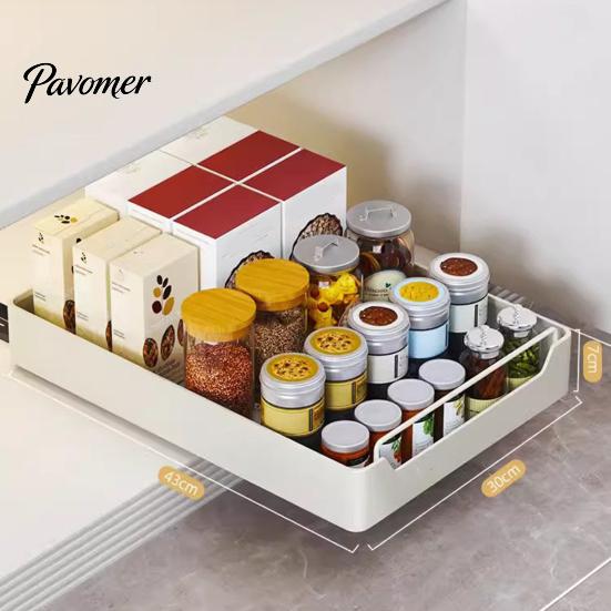 Pull Out Cabinet Organizer Fixed with Adhesive Nano Film Punch-free Heavy Duty Slide Pantry Shelves Sliding Drawer Shelf for Kitchen Living Room