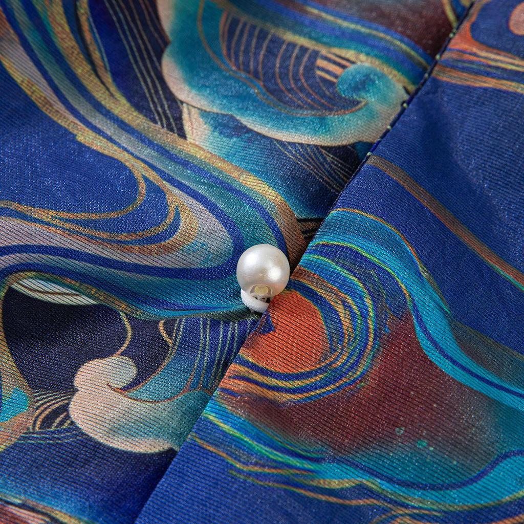 Trendy Summer Retro Chinese Stand-Collar Shirt with Frog Button Print for Boys