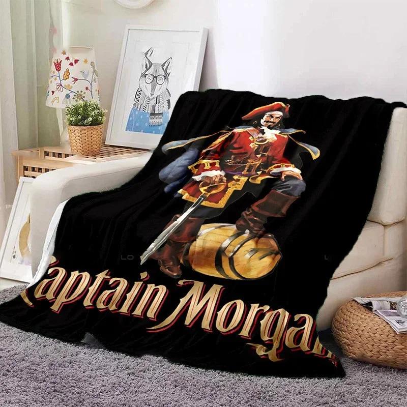

Classic Rum Pattern Decorative Blanket Captain Morgan Flannel Thin Blanket Portable Home Travel Office Blanket 75x90cm